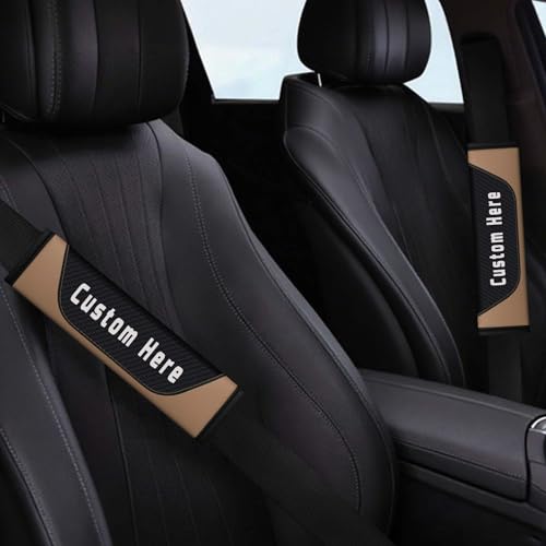 Customizable Seat Belt Cover – Personalized Seatbelt Cushion with Name, Logo, Text & Image – Carbon Fiber Shoulder Strap Pads for Car, Truck, SUV, Backpack – Custom Car Accessories for Women - color: Beige