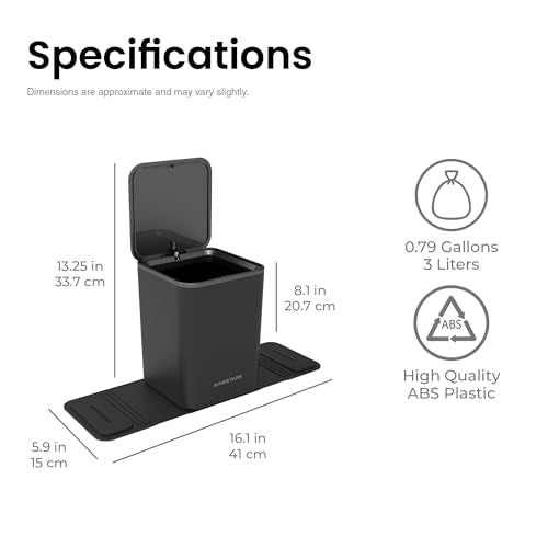 Ninestars Mini Car Trash Can with Press Lid, 3L / 0.79 Gallon Small Garbage Bin, Foldable Leak-Resistant Design with Weighted Non-Slip Base for Car Floor & Center Console (Black) - color: Black