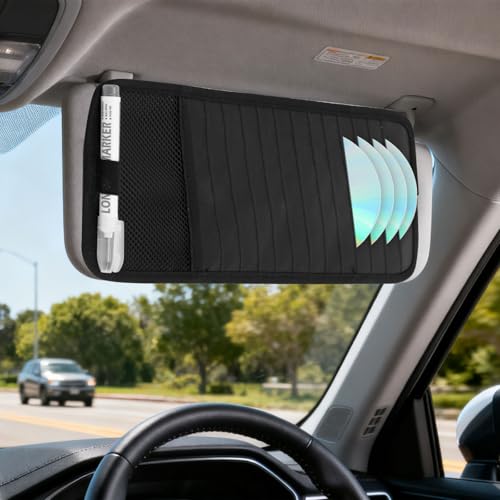 Penitue Car CD DVD Case Holder, Protective Vehicle Sun Visor Organizer with 12 Storage Sleeves Mesh Pocket & Pen Holder Protective DVD Case Visor Storage Organizer (Black)