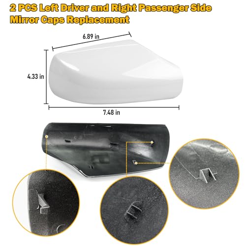 Moonlinks 1Pair Compatible with 2007 2008 2009 2010 2011 2012 Nissan Altima 2.5L Mirror Cover Replacement, Pearly White Left Driver Side & Right Passenger Side Door Rearview Side Clip-on Mirror Cap - color: Pair White