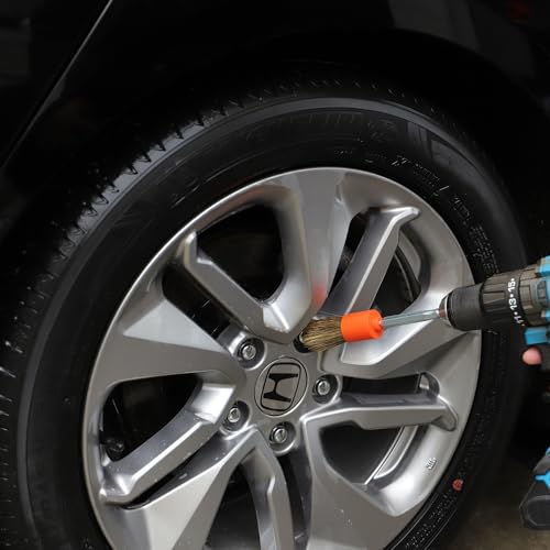 SPTA Car Detailing Brush Set, 5 Pack V2.0 Soft Boar Hair Auto Detail Brush Kit with Drill Adapter, for Automotive Interior Exterior Dashboard Engine Bay Seat Leather, Can be Used in Electric Drills - color: 5pcs Car Detailing Brush Set With Adapter