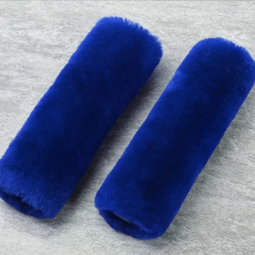 U&M 2 Pack Genuine Sheepskin Auto Seat Belt Cover for Adult Youth Kid Toddlers -Soft Warm Car, Truck, SUV, Camera Backpack Strap Shoulder Pad Wool Fluffy (Blue) - color: Blue