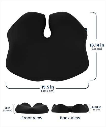Everlasting Comfort Elevate Series Doctor Recommended Memory Foam Seat Cushion for Office Chairs & Car - Ergonomic Desk Accessories - Cushions for Tailbone Pain Relief (Charcoal Black, Large) - size: Standard
