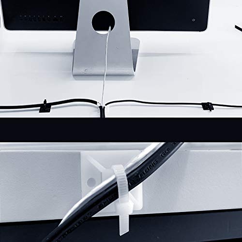 HUASAI 4/5" 100 Pack Zip Tie Mount With Cable Ties,Self Adhesive-backed Mounts for Wire Holder, White Cable Management Clips Wall Anchors - color: White