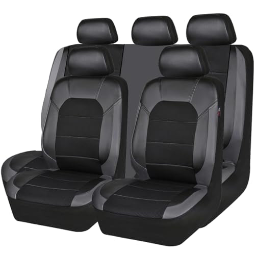 CAR PASS Leather Seat Covers, Automotive Sport Car Seat Cover Super 5mm Composite Sponge Inside, Airbag Compatible Universal Fits Most Cars, SUVs, Trucks and Vans (Full Set,Black & Gray) - color: Black and Gray, size: Full Set
