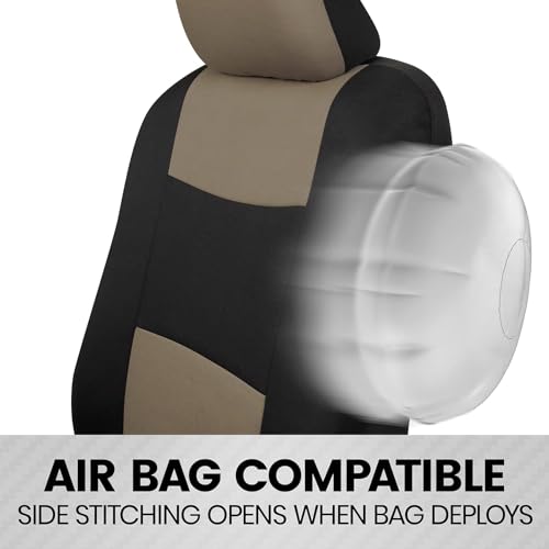 BDK PolyPro 2-Pack Front Car Seat Covers Set in Beige/Black - Front Seat Covers for Cars Trucks Vans SUVs Sedans, Easy to Install Front Car Seat Cover Protection, Universal Fit Car Accessories - color: Beige