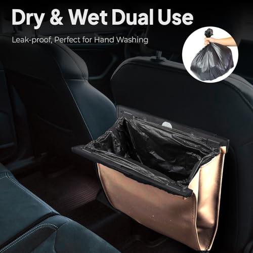 COZILO Leather Car Trash Can with Smart LED Light & Magnetic Closure,Leak-Proof, Odor-Lock Car Trash Bin for Any Cars, Sedans, SUVs, Trucks, Brown - color: Brown