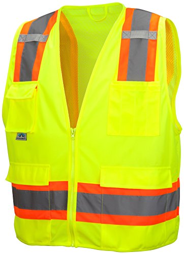 Pyramex Class 2 Surveyor's Safety Vest with 6 Pockets, Hi-Vis Lime, 4XL - color: Hi Vis Lime, size: Medium