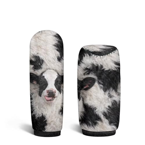 Jeiento Cow Auto Gear Shift Accessories Black White Cow Shift Knob Cover Universal Fit Most Vehicles,Non-Slip Soft Auto Shift Handbreak Protector Covers - color: Cow