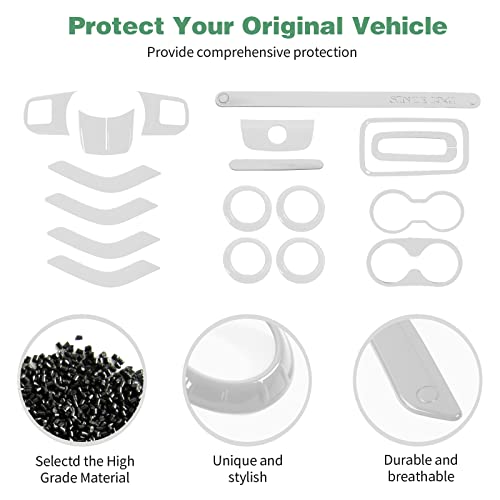 CheroCar 18PCS Interior Trim Kit for Jeep Wrangler JK JKU 2011-2018 4 Door,Steering Button Frame, Air Conditioning Vent Trim Cup Holder Cover,Gear Shift Knobs Frame,White,… - color: White