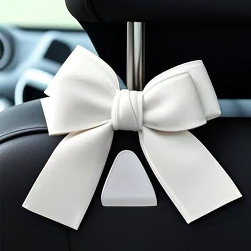 2-Pack Car Purse Hooks for Hanging Purses and Bags, Cute Bow car seat headrest Hooks for Hanging car Purse Hooks. (White) - color: White