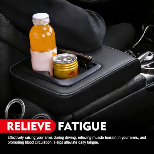 Car Middle Center Console Cover with Cup Holder, Leather Car Armrest Cover, Multi-functional Armrest Storage Pad, Universal for Most Vehicles (Black) - color: Black