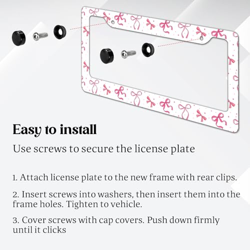2 Pack License Plate Frames, Pink Bowknot License Plate Cover, Universal US Stainless Steel License Plate Holder with Screws for Women Men - color: Pink Bowknot
