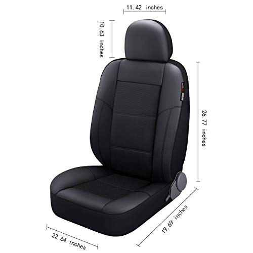 P&J AUTO Leather and Mesh Car Seat Cover Front Pair Universal Fit for Cars Trucks Vans & SUVs Airbag Compatible (Black) - color: BK BK