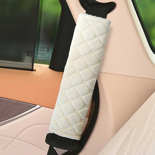 Yumikoo Plush Seat Belt Pads - Set of 2 Cozy & Soft Car Seat Belt Cushions for Comfortable Travel - Perfect for Road Trips and Airplane Rides (White) - color: white