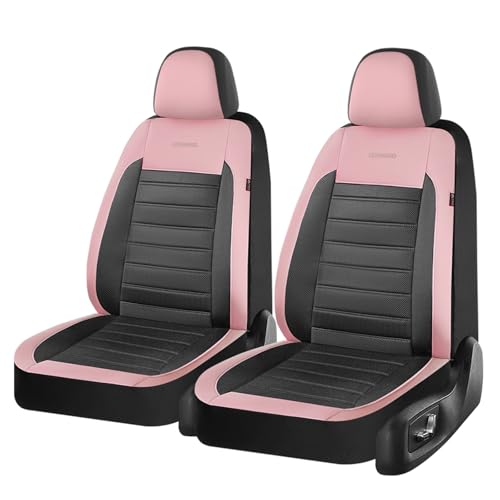 Coverado Car Seat Covers Front Seats, Luxury Leather Car Seat Covers, Automotive Mesh Seat Covers 2 Pack, Airbag-Compatible, Black Pink Seat Covers for SUV Sedan Truck - color: Pink&Black, size: Frontpair