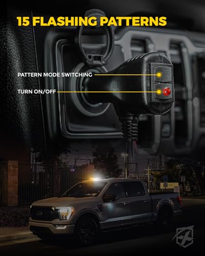 Xprite Upgraded 12" 72LED Rooftop Mini Strobe Lights, Emergency Safety Flashing Beacon Light bar with Magnetic Base for 12V-24V Construction Vehicles, Trucks, Snow Plow, Postal Car (Amber/White) - color: Amber &White
