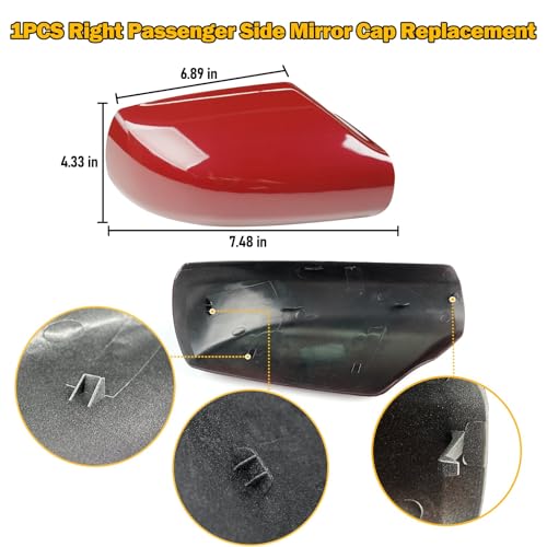 Moonlinks Mirror Cover Replacement Compatible With Nissan Altima 2.5L 2007 2008 2009 2010 2011 2012, Red Right Passenger Side Clip-on Mirror Cap WITHOUT Turn Signal, Replace for 96301-JB13E(Red) - color: Right Red