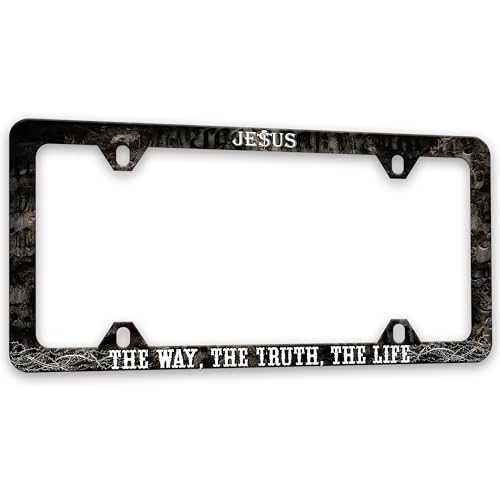 Jesus The Way The Truth The Life License Plate Frame Christian License Plate Holders Funny Auto Accessory Bracket Stainless Steel License Plate Frames with Screws for Women Men 6x12 Inch 4 Holes - color: Jesus The Way The Truth The Life