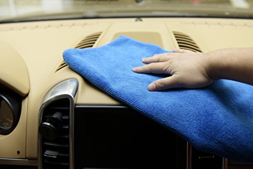 CARCAREZ Premium Microfiber Detailing Towels, 340 GSM Lint Free Car Buffing Waxing Polishing Drying Towels (6, Blue, 16x16 Inch) - color: Blue