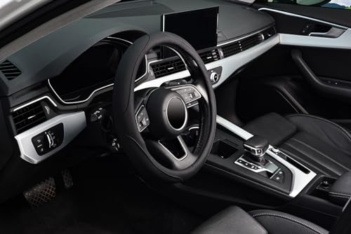 KAFEEK Black Steering Wheel Cover Men Women Universal 15 inch, Black Microfiber Leather, Odorless, Breathable, Durable Leather Cover with Anti-Slip Lining - color: black3