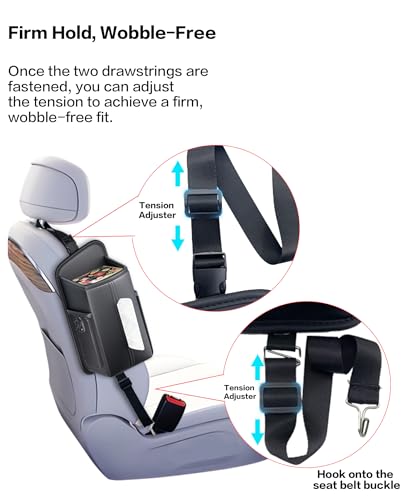 Car Tissue Holder for Front Seat, Headrest Organizer with 2 Side Mesh Pockets for Phones & Cards, L-Square Tissue Box Cover Holds 150 Tissues, Durable PU Leather