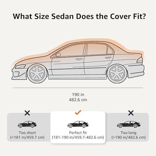 Amazon Basics Silver Weatherproof Car Cover, 150D Oxford, UV Protection, Snowproof, Dustproof for Sedans up to 190", with Reflective Strips and Straps - size: Sedans up to 190"