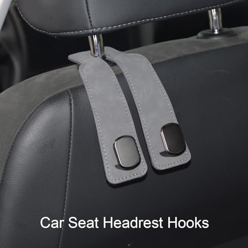 Purse and Bag Hook for Car, Zinc Alloy Seat Headrest Hooks, Upgraded Leather Car Seat Back Purses Hanger and Bags Holder (Grey, 2Pack) - color: Gray