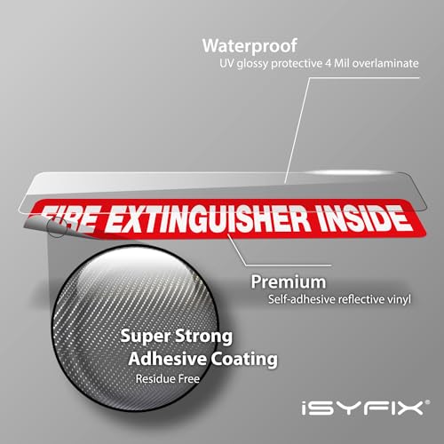 iSYFIX Fire Extinguisher Inside Sticker Sign – 10 Pack 12x2.5 Inch – Self-Adhesive Reflective Vinyl Decals, Laminated UV, Weather, Scratch, Fade Resistance, for Cars, Trucks, Trailers & Vehicles - color: Red Reflective, size: 12x2.5 (10 Pack)