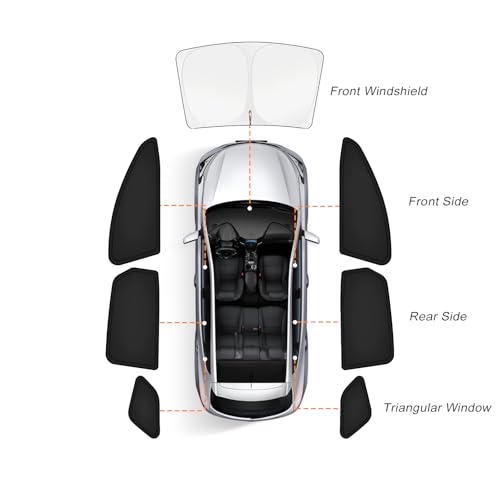 KUST Car Window Shades for Tesla Model 3 2018-2025 2026 Windshield Sun Shade Side Window Cover UV Block Privacy Protection Accessories for Camping Blackout Rear Back Full Set 7PCS - size: FOR | Tesla Model 3 2018-Present