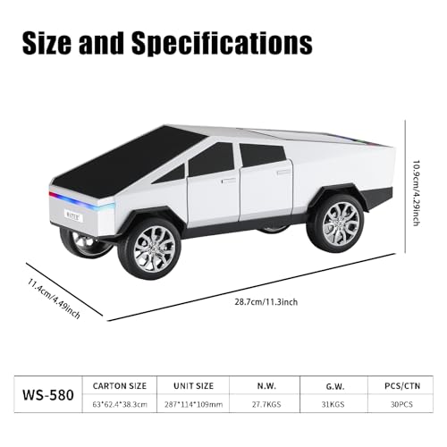 Futuristic Truck Bluetooth Replica Speaker with LED Display Screen – Portable Future-Style Audio with TWS Link, FM Radio, LED Lighting and Built-in Mic, For Every Technology and Truck Lover (Silver) - color: Silver