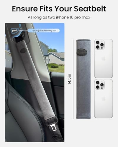 REEVAA 2025 Upgrade Car Seat Belt Cover Pad, Seat Shoulder Strap Pads, Seatbelt Covers for Women Man Adult & Kid, Car Accessories,14.5in, 2 PCS, Grey