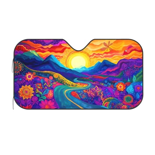 Abstract Flower Sunrise Car Sun Shade Windshield Sunshade Foldable Front Window Shield Cover for Truck SUV - color: Blue2