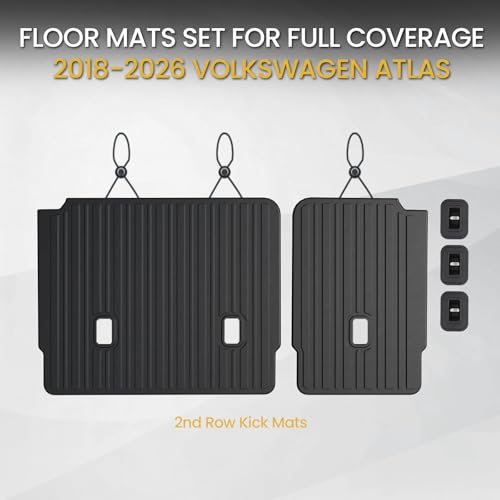 Kick Mats Backrest Mats for 2018-2025 2026 Volkswagen VW Atlas Bench Seat Car Mat Accessories(Not Fit Cross Sport), All Weather TPE Protector SEL SE Peak Edition(2nd Row Kick Mats 7 Seats) - style: 2nd Row Kick Mats