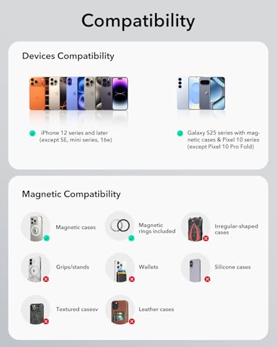 ESR for MagSafe Car Mount, Vacuum Dashboard Magnetic Car Phone Holder for Car, Suction Cup Car Phone Mount for iPhone 17-12, Smaung Galaxy, Car Accessories, Charging Not Supported, Metallic Grey