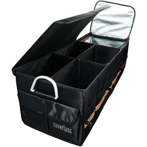 Car Trunk Organizer with Cooler Bag, 90L Portable Trunk Cargo Organizer for SUV Truck Sedan, 3 Compartments Collapsible Car Storage Box with Lid, 4 Removable Dividers