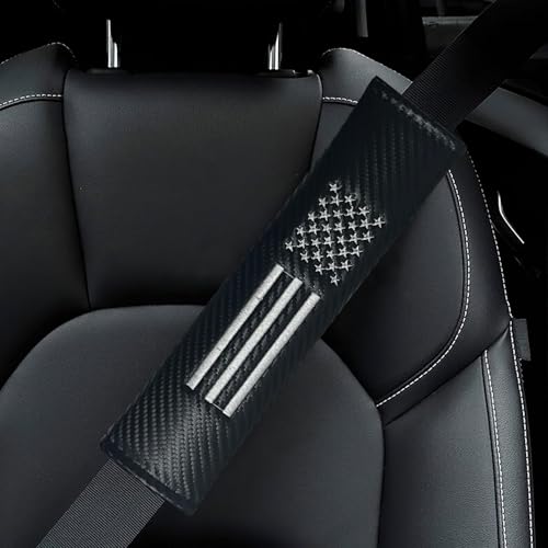 KAELTHAS 2 PCS Car Seat Belt Cover Pad Cushions Comfortable Driving Interior Accessories for Car SUV Truck Tractor Golf Cart UTV (Carbon Fiber with USA Flag) - style: Carbon Fiber with USA Flag