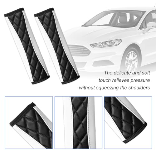 2PCS Car Seat Belt Cover, Soft Comfortable Leather Vehicle Seatbelt Shoulder Pad Cushion, Breathable Automotive Interior Seat Strap Harness Mat, Universal for RV SUV Truck (White) - color: White
