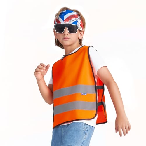 A-SAFETY kids High Vis Reflective construction Safety vest - color: Orange, size: 2-5Year