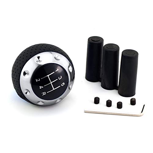 5 Speed Gear Shifter Knob, Leather Covered Aluminum Manual Car Stick Shift Handle Fit Most MT Transmissions, Silver - color: Silver