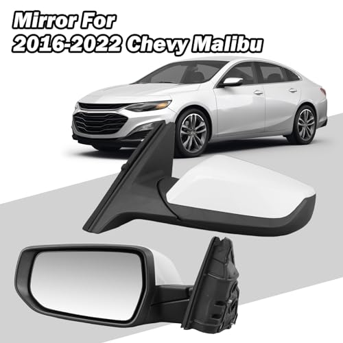 Driver Side View Mirror Compatible with Chevy Malibu 2016 2017 2018 2019 2020 2021 2022 Non Heated Without Signal Light Manual Folding LH(White) - color: 3Pins-WT, size: Left Driver Side