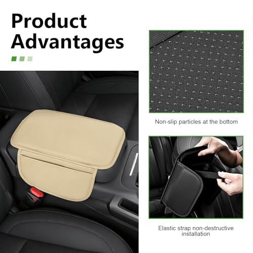 Soft Leather Car Center Console Cover, 8.66" x 11.42" Waterproof Armrest Pad with 2 Storage Bags, Scratch Resistant Middle Console Protector, Universal for Car SUV Truck Sedan (Beige) - color: Beige
