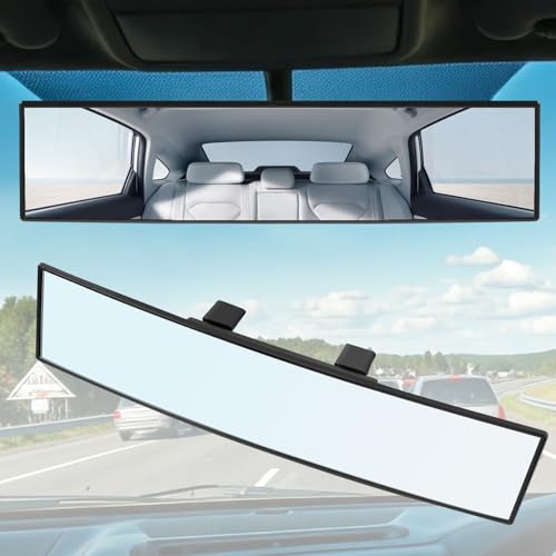 REGUICORP Rear View Mirror, 12 Inch Universal Wide Angle Rear View Mirror Accessories Panoramic Convex Clip-on for Cars, SUVs, Trucks, Vehicles