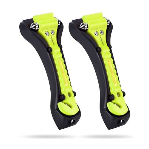 MOTORBUDDY 2-Pack Car Safety Hammer Seatbelt Cutter,Auto Emengency Escape Tool with Windows Glass Breaker, Escape Tool for Car Accidents,Grow in The Dark - color: Glowing-green