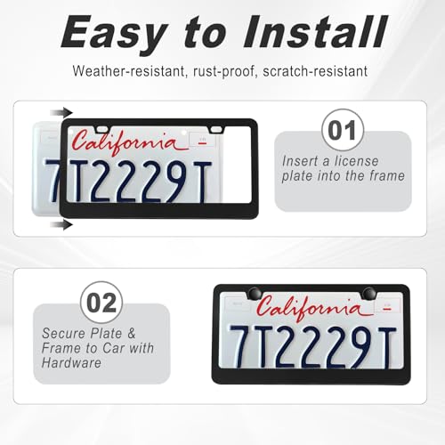 2 Pack Matte Black License Plate Frame, Black Metal License Plate Frame with 2-Hole, Universal Solid Stainless Steel Holder, Includes Screws for Men & Women - color: Black