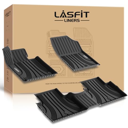 LASFIT Floor Mats for Hyundai Santa Fe 2021 2022 2023 (Only Fit Gas, Not Fit Hybrid or PHEV), All Weather TPE Custom Fit Car Floor Liners 1st & 2nd Row Mats Accessoires, Black - size: 2)For Hyundai Santa Fe | 2021-2023 | Gas