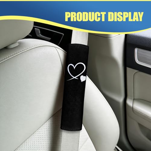 Craedli 2PCS Heart-Shaped Car Seat Belt Covers, Comfortable Auto Seat Shoulder Strap Pads Protect Neck, Cute Soft Vehicle Safe Harness Pad for Most Cars (Black) - color: Black