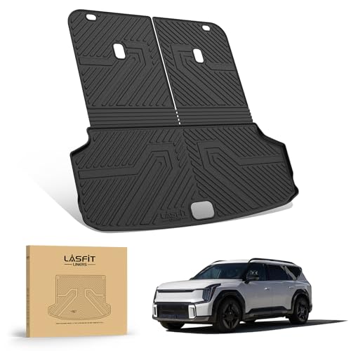 LASFIT Backrest & Cargo Mats for Kia EV9 2024-2026, All Weather TPE Easy Clean Durable No-Curling Custom Fit for Kia EV9 2026 2025 2024 Trunk Liners & Seatback, Black - size: 3)For Kia EV9 | 2024-2026 | Cargo