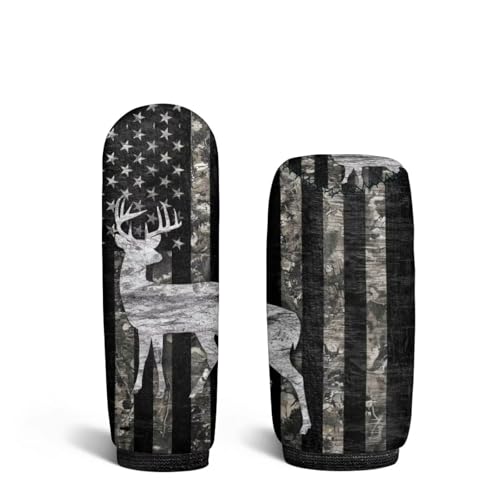 KEIAHUAN 2 Piece Car Gear Shift Knob Cover + Handbrake Sleeve Cover Washable Neoprene Cloth Car Interior Accessories Universal Fits for SUV,Sedan,Van, American Flag Deer Camo Hunting - color: American Flag Deer Camo Hunting