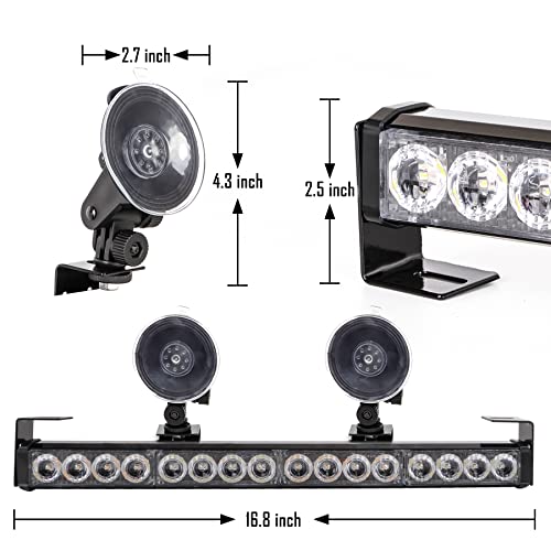 Amber 2 in 1 Emergency Strobe Light Bar 21 Flash Patterns Yellow Traffic Advisor Warning Hazard Windshield Safety Lights Bar with Cigar Lighter for Police Vehicles, Truck (2×16.8 inch, 32 Led) - color: Amber
